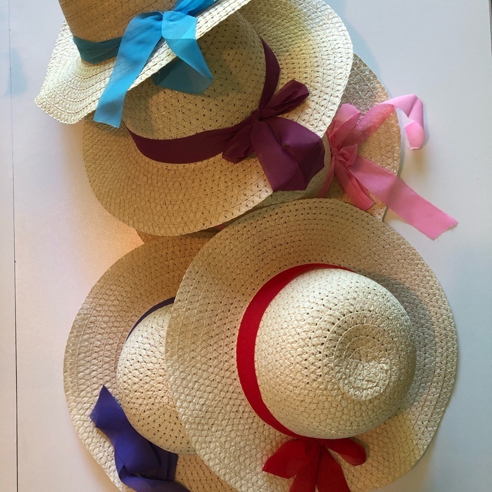 Straw Hat Qty 1 - Various coloured ribbons, O/S  NWOT